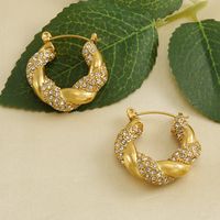 1 Pair Lady Round Gold Plated Stainless Steel Rhinestones Gold Plated Earrings main image 4
