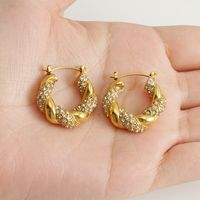 1 Pair Lady Round Gold Plated Stainless Steel Rhinestones Gold Plated Earrings main image 3