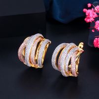 Fashion U Shape Copper Inlaid Zircon Gem Earrings sku image 1