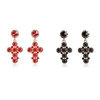 Vintage Style Cross Metal Inlay Rhinestones Drop Earrings 1 Pair main image 1