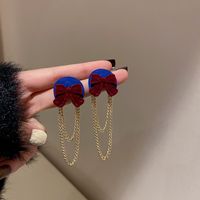 1 Pair Sweet Flower Bow Knot Flocking Inlay Rhinestones Women's Drop Earrings sku image 13