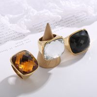 Fashion Square Stainless Steel Polishing Inlay Crystal Glass Rings 1 Piece main image 4