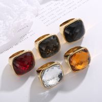 Fashion Square Stainless Steel Polishing Inlay Crystal Glass Rings 1 Piece main image 5