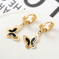 1 Pair Fashion Butterfly Polishing Plating Inlay Titanium Steel Shell Zircon Gold Plated Drop Earrings main image 6