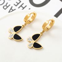 1 Pair Fashion Butterfly Polishing Plating Inlay Titanium Steel Shell Zircon Gold Plated Drop Earrings main image 4