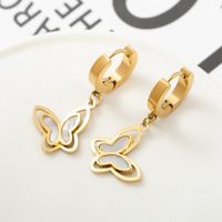 1 Pair Fashion Butterfly Polishing Plating Inlay Titanium Steel Shell Zircon Gold Plated Drop Earrings main image 5