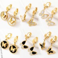 1 Pair Fashion Butterfly Polishing Plating Inlay Titanium Steel Shell Zircon Gold Plated Drop Earrings main image 1