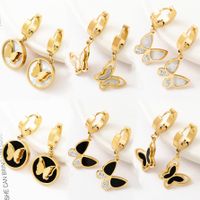 1 Pair Fashion Butterfly Polishing Plating Inlay Titanium Steel Shell Zircon Gold Plated Drop Earrings main image 8