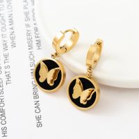 1 Pair Fashion Butterfly Polishing Plating Inlay Titanium Steel Shell Zircon Gold Plated Drop Earrings sku image 1