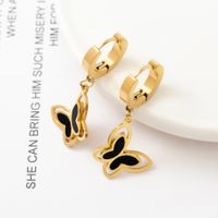 1 Pair Fashion Butterfly Polishing Plating Inlay Titanium Steel Shell Zircon Gold Plated Drop Earrings sku image 3