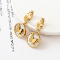 1 Pair Fashion Butterfly Polishing Plating Inlay Titanium Steel Shell Zircon Gold Plated Drop Earrings sku image 4