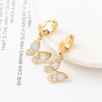 1 Pair Fashion Butterfly Polishing Plating Inlay Titanium Steel Shell Zircon Gold Plated Drop Earrings sku image 5