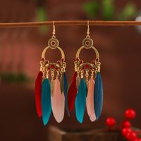 1 Paire Style Ethnique La Plume Alliage Placage Femmes Boucles D'oreilles main image 1