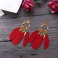 1 Pair Ethnic Style Feather Alloy Plating Women's Drop Earrings sku image 5