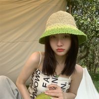 Women's Basic Color Block Wide Eaves Straw Hat main image 6