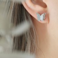 Elegant Butterfly Titanium Steel Inlay Zircon Rings Earrings Necklace sku image 5