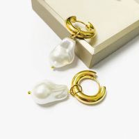 Fashion Geometric Stainless Steel Gold Plated Artificial Pearls Drop Earrings 1 Pair main image 5