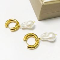 Fashion Geometric Stainless Steel Gold Plated Artificial Pearls Drop Earrings 1 Pair main image 3