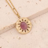 Retro Devil's Eye Tree Stainless Steel Natural Stone Pendant Necklace 1 Piece sku image 7