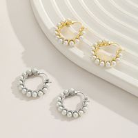 Fashion U Shape Copper Inlay Artificial Pearls Hoop Earrings 1 Pair main image 5