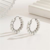 Mode U-form Kupfer Inlay Künstliche Perlen Reif Ohrringe 1 Paar sku image 2