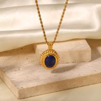 Fashion Oval Stainless Steel Plating Gem Pendant Necklace 1 Piece main image 1