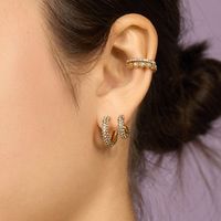 1 Pair Simple Style C Shape Layered Inlay Stainless Steel Pearl Zircon Gold Plated Ear Studs main image 5