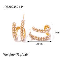 1 Pair Simple Style C Shape Layered Inlay Stainless Steel Pearl Zircon Gold Plated Ear Studs sku image 1