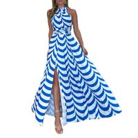 Women's Swing Dress Vacation Halter Neck Stripe Sleeveless Stripe Maxi Long Dress Lawn main image 4