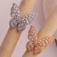 Fashion Butterfly Copper Inlaid Zircon Rings 1 Piece main image 1