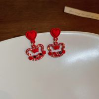 1 Pair Sweet Flower Bow Knot Flocking Inlay Rhinestones Women's Drop Earrings sku image 16