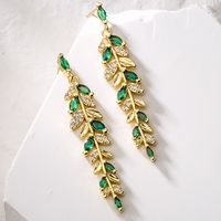 Fashion Leaves Copper Plating Inlay Zircon Drop Earrings 1 Pair main image 4