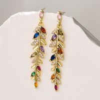 Fashion Leaves Copper Plating Inlay Zircon Drop Earrings 1 Pair main image 2