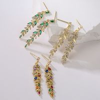 Fashion Leaves Copper Plating Inlay Zircon Drop Earrings 1 Pair main image 1