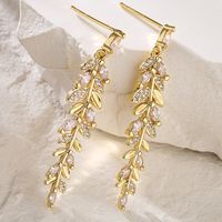 Fashion Leaves Copper Plating Inlay Zircon Drop Earrings 1 Pair main image 3