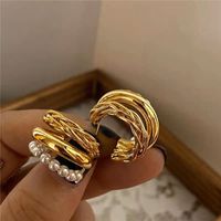 Vintage Style Geometric Metal Gold Plated Artificial Pearls Women's Earrings 1 Pair main image 5