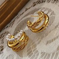 Vintage Style Geometric Metal Gold Plated Artificial Pearls Women's Earrings 1 Pair sku image 1
