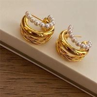 Vintage Style Geometric Metal Gold Plated Artificial Pearls Women's Earrings 1 Pair main image 3