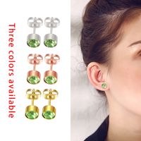 Fashion Geometric Stainless Steel Inlay Birthstone Ear Studs 1 Pair main image 3
