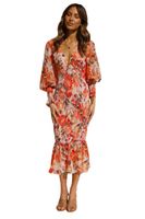 Women's A-line Skirt Casual V Neck Printing Long Sleeve Ditsy Floral Midi Dress Daily main image 4