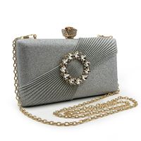 Gold Champagne Silver Metal Flower Square Clutch Evening Bag main image 4