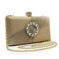 Gold Champagne Silver Metal Flower Square Clutch Evening Bag main image 3