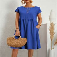 Women's A-line Skirt Casual Round Neck Sleeveless Solid Color Midi Dress Daily main image 5