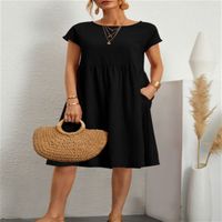 Women's A-line Skirt Casual Round Neck Sleeveless Solid Color Midi Dress Daily main image 4