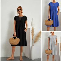 Women's A-line Skirt Casual Round Neck Sleeveless Solid Color Midi Dress Daily main image 1