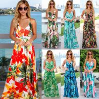 Women's Pencil Skirt Bohemian V Neck Printing Sleeveless Flower Maxi Long Dress Holiday main image 6