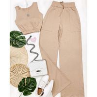 Women's Fashion Solid Color Polyester Fake Drawstring Pocket Pants Sets main image 2