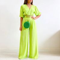 Women's Fashion Solid Color Polyester Drawstring Pants Sets sku image 20