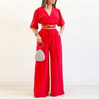 Women's Fashion Solid Color Polyester Drawstring Pants Sets sku image 21