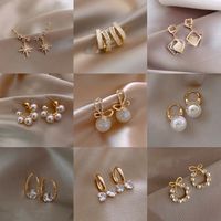 Sweet Square Heart Shape Bow Knot Imitation Pearl Alloy Rhinestone Inlay Opal Women's Earrings 1 Pair main image 1
